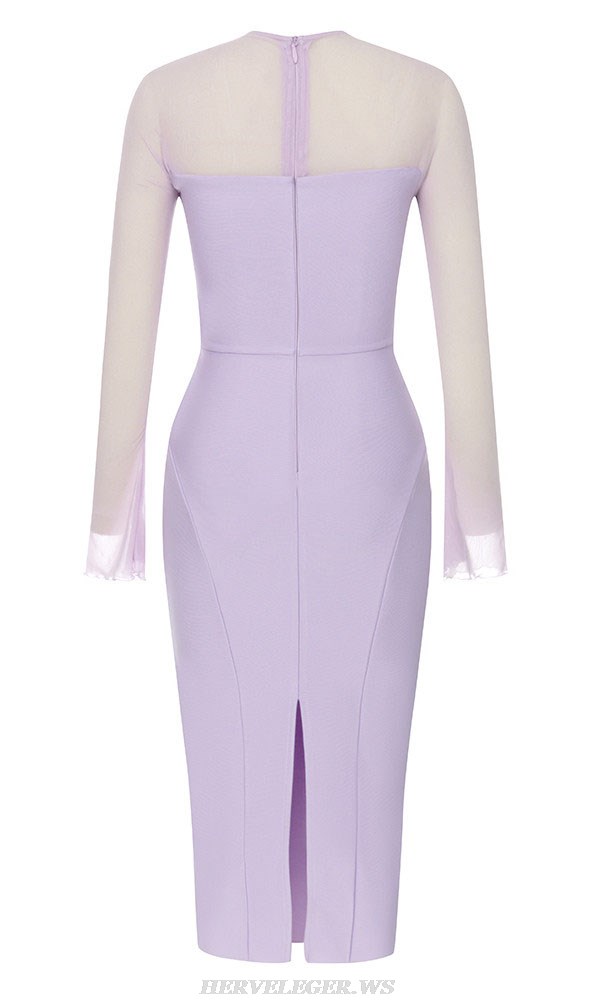 Herve Leger Lavender Mesh Long Sleeve Dress