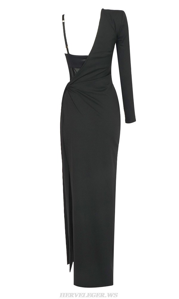 Herve Leger Black One Sleeve Bustier Gown