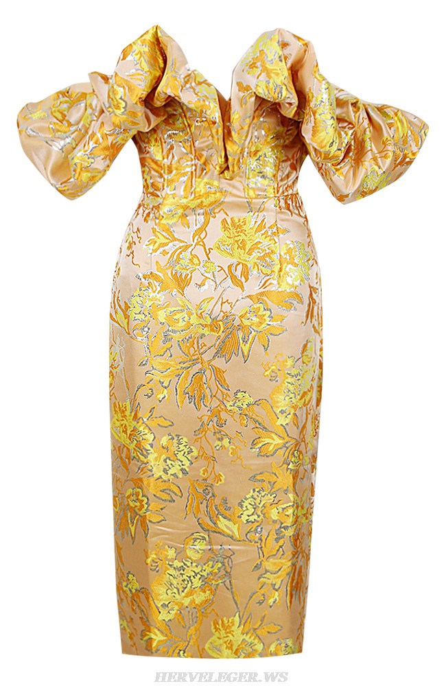 Herve Leger Amber Puff Off Shoulder Floral Dress