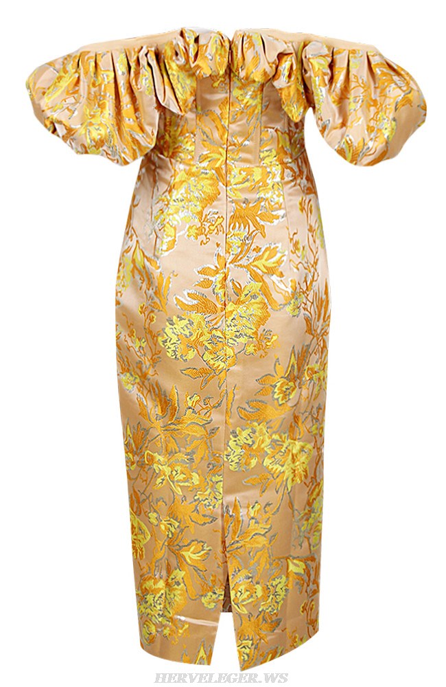 Herve Leger Amber Puff Off Shoulder Floral Dress