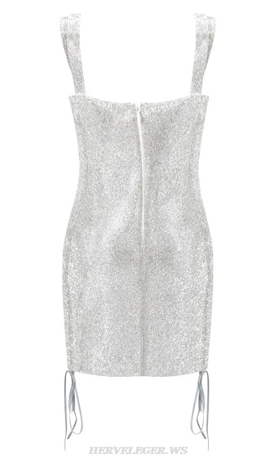 Herve Leger Silver Sparkly Lace Up Dress