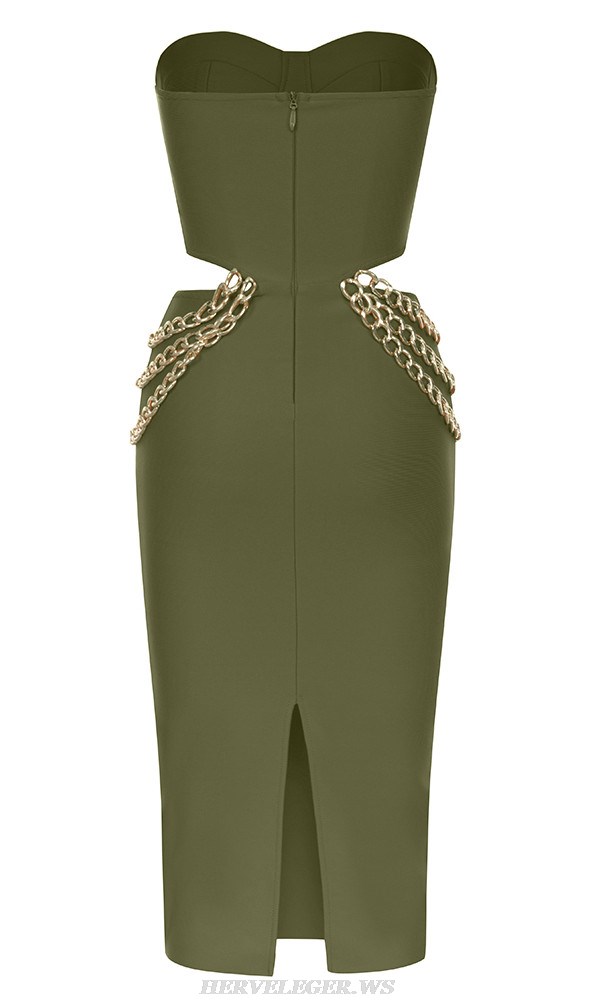 Herve Leger Green Strapless Bustier Chain Dress