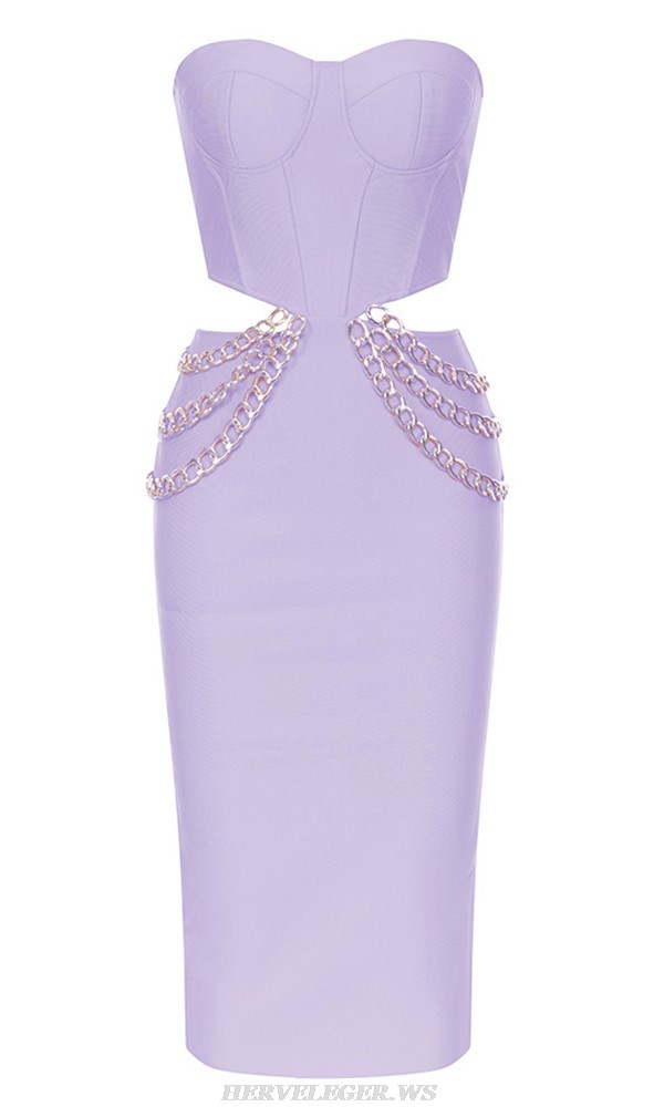 Herve Leger Lavender Strapless Bustier Chain Dress