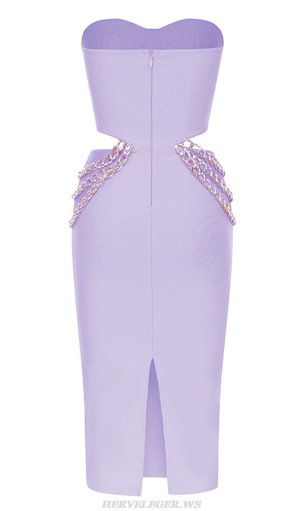 Herve Leger Lavender Strapless Bustier Chain Dress