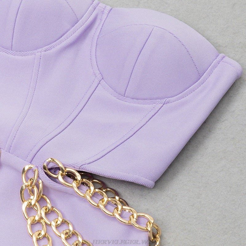 Herve Leger Lavender Strapless Bustier Chain Dress