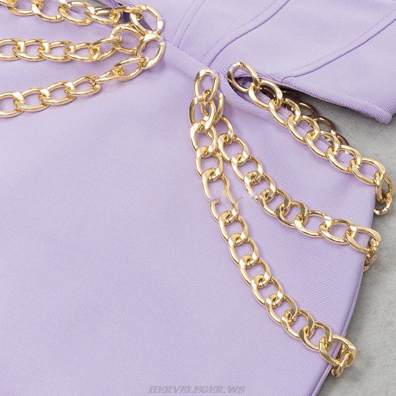 Herve Leger Lavender Strapless Bustier Chain Dress