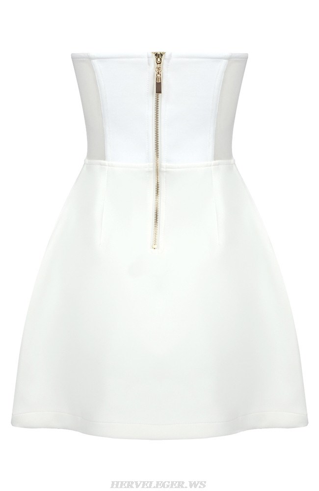 Herve Leger White Strapless Heart Bustier A Line Dress