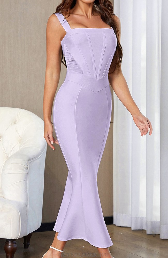 Herve Leger Lavender Structured Fluted Dress