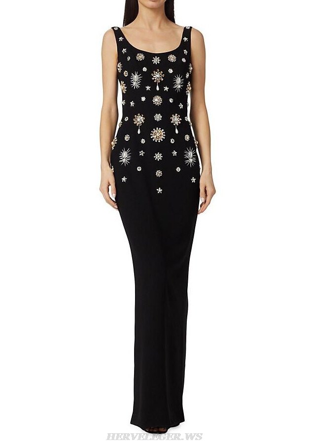 Herve Leger Black Bejeweled Gown