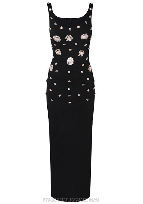 Herve Leger Black Bejeweled Gown