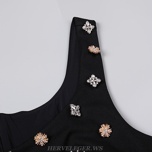 Herve Leger Black Bejeweled Gown