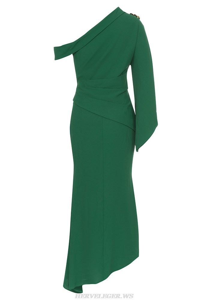 Herve Leger Green Cape Sleeve Draped Gown