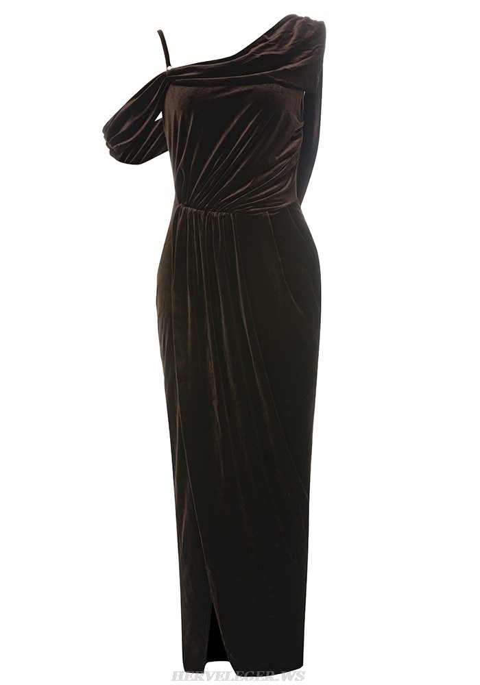 Herve Leger Brown Draped Velvet Gown