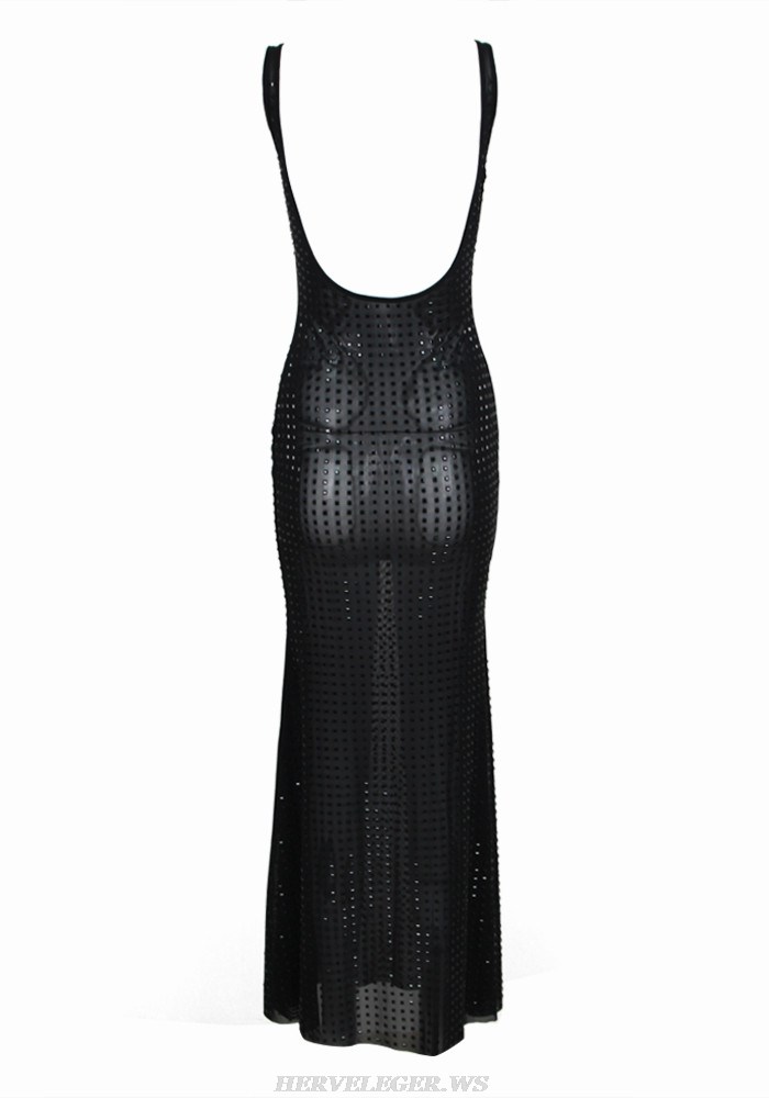 Herve Leger Black Embelllished Backless Gown