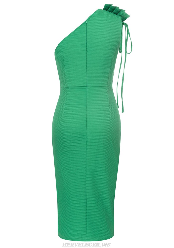 Herve Leger Green One Shoulder Midi Dress