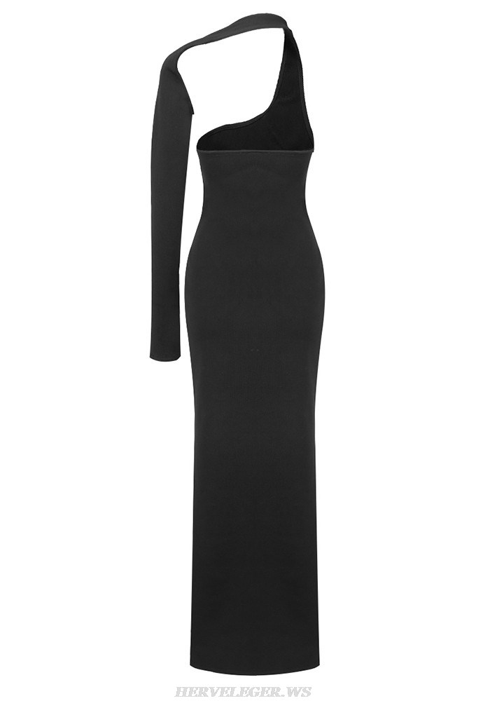 Herve Leger Black One Sleeve Asymmetric Gown