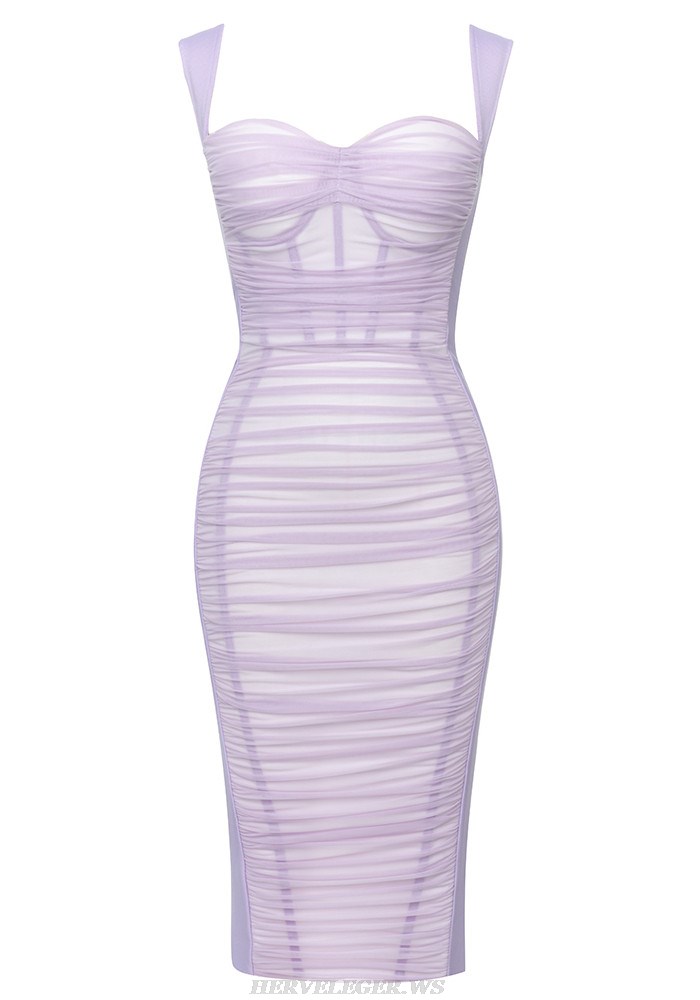 Herve Leger Lavender Ruched Corset Midi Dress