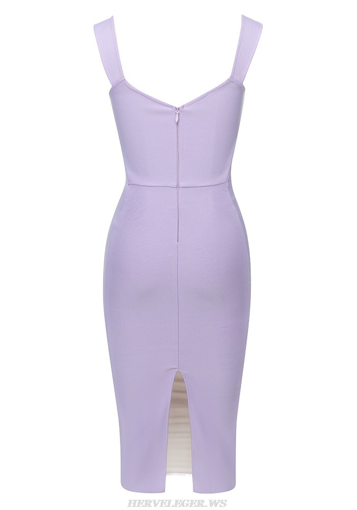 Herve Leger Lavender Ruched Corset Midi Dress