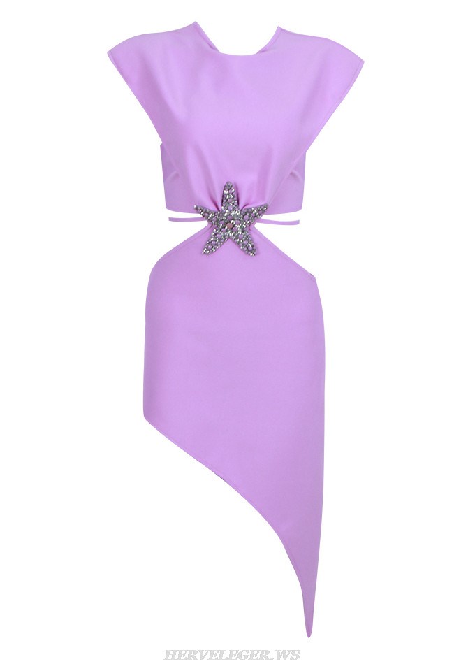 Herve Leger Lavender Star Detail Asymmetric Dress