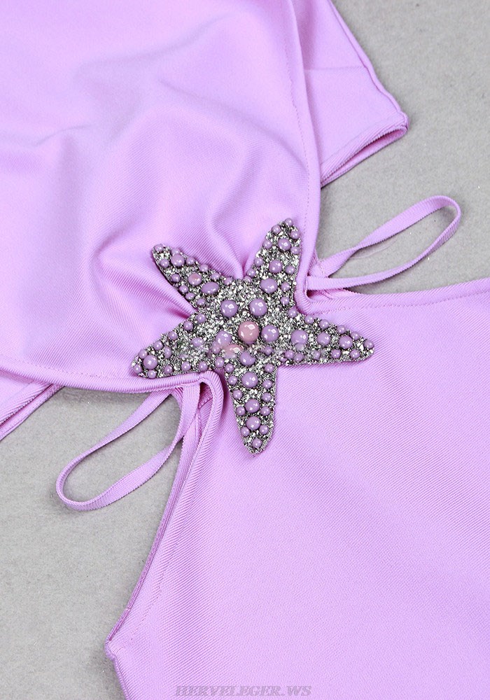 Herve Leger Lavender Star Detail Asymmetric Dress