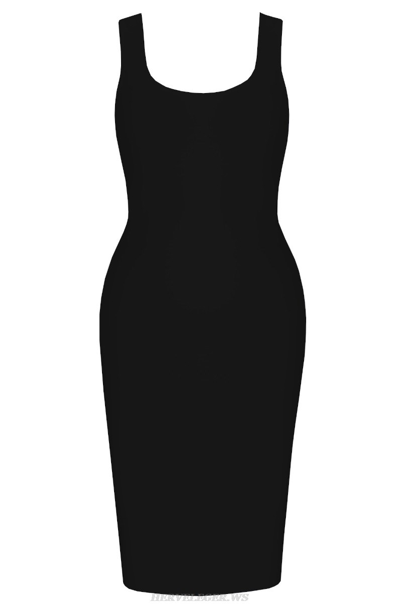 Herve Leger Black Backless Midi Dress