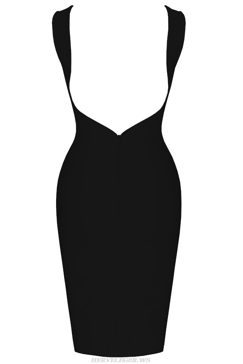 Herve Leger Black Backless Midi Dress