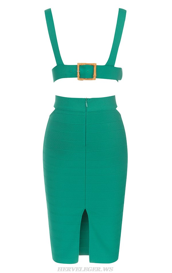 Herve Leger Green Belt Two Piece Midi Dress