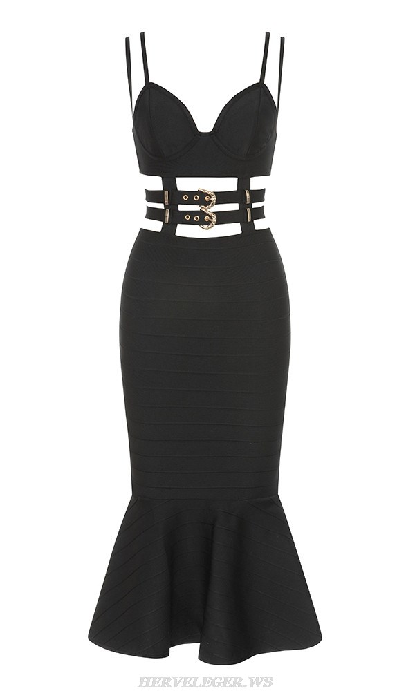 Herve Leger Black Bustier Belt Mermaid Midi Dress