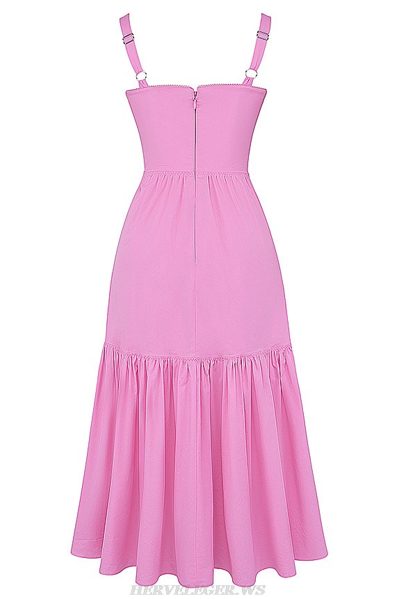 Herve Leger Pink Bustier A Line Midi Dress