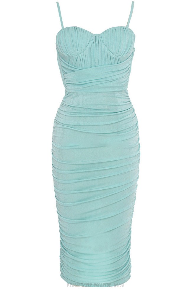 Herve Leger Green Bustier Draped Midi Dress