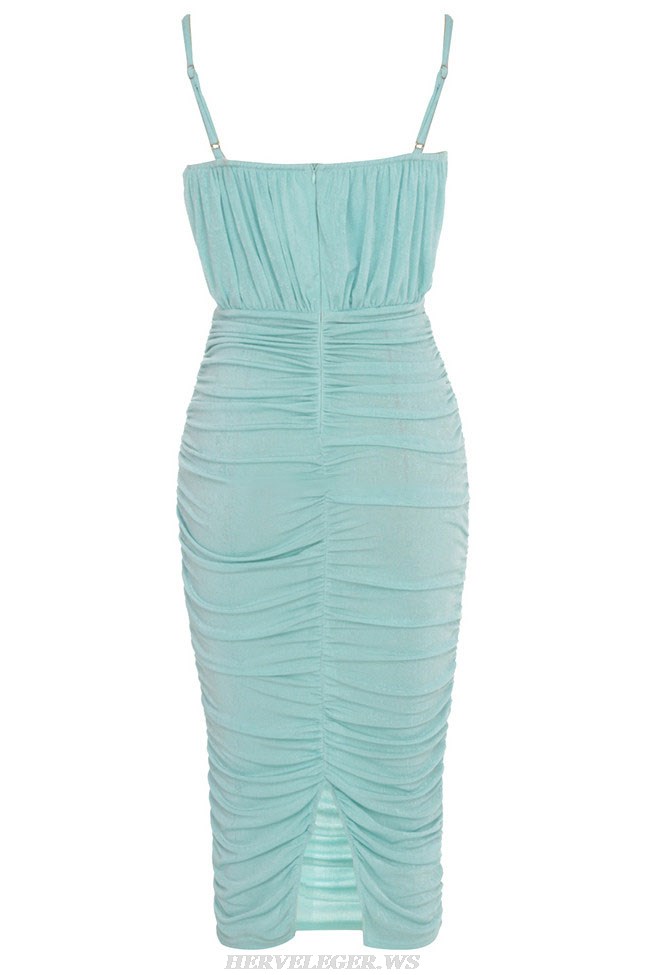 Herve Leger Green Bustier Draped Midi Dress