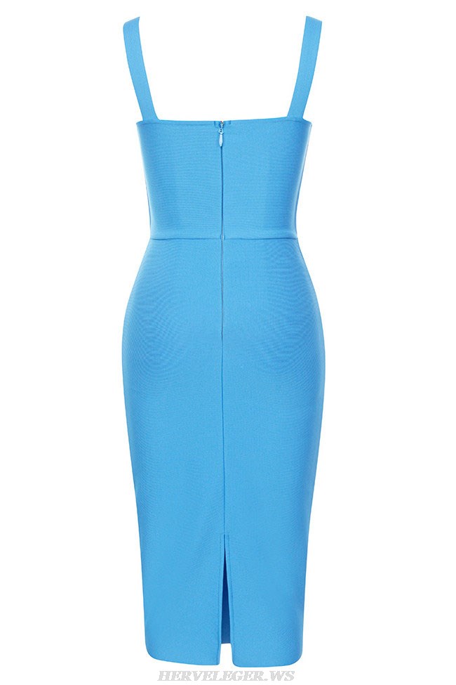 Herve Leger Blue Bustier Midi Dress