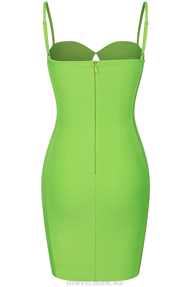 Herve Leger Green Bustier Ribbed Dress