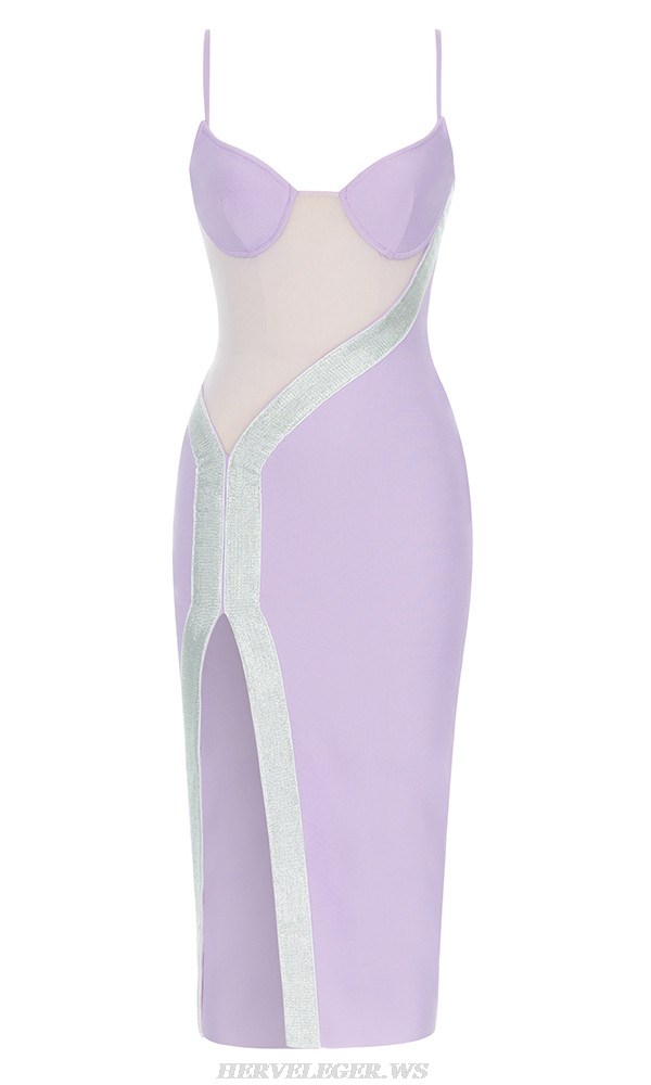 Herve Leger Lavender Silver Bustier Midi Dress