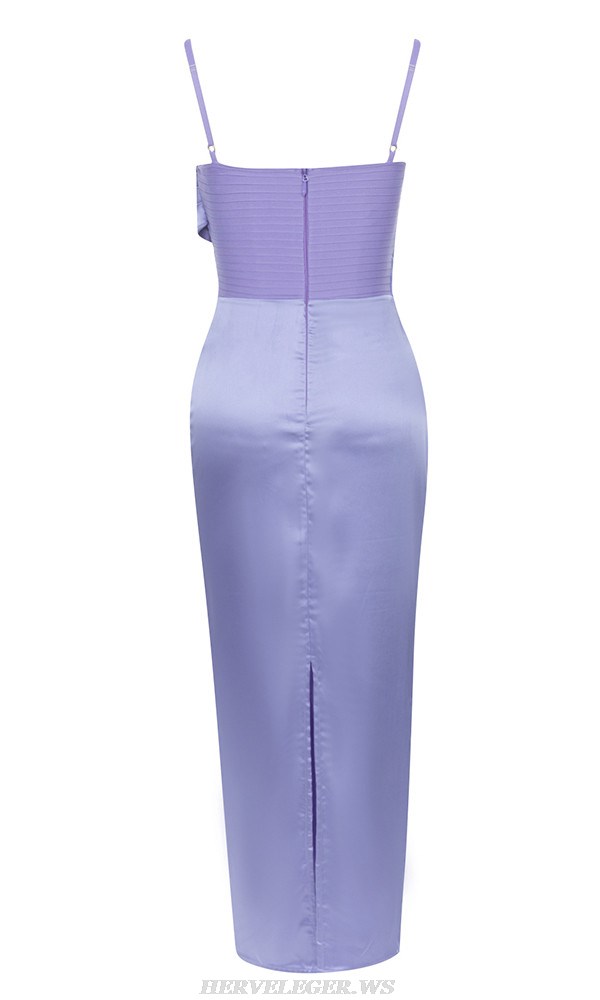 Herve Leger Purple Bustier Pleated Draped Gown