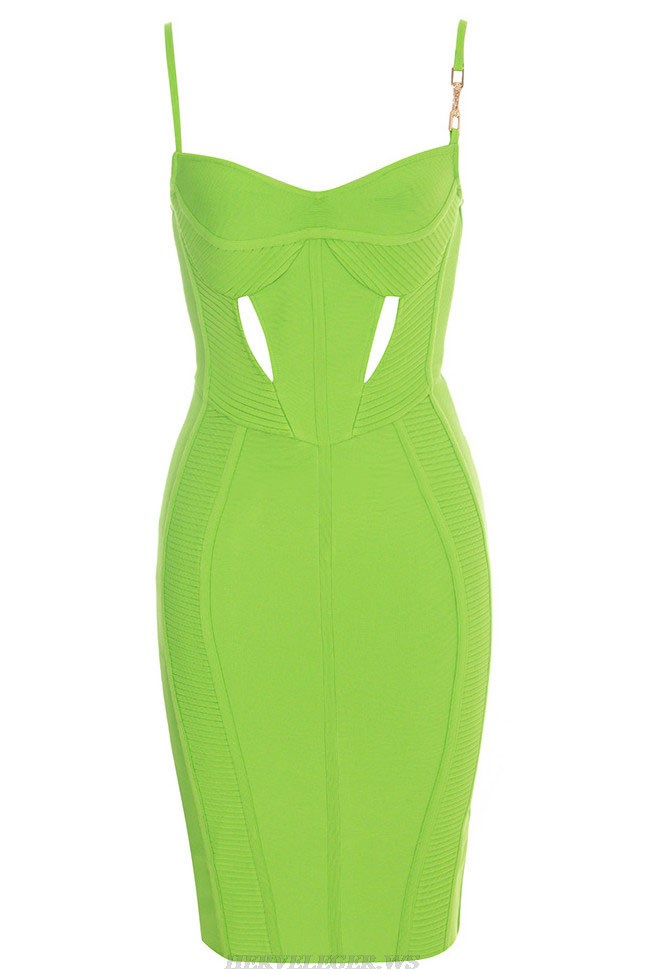 Herve Leger Green Bustier Ribbed Midi Dress