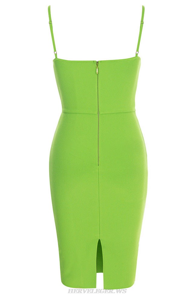 Herve Leger Green Bustier Ribbed Midi Dress