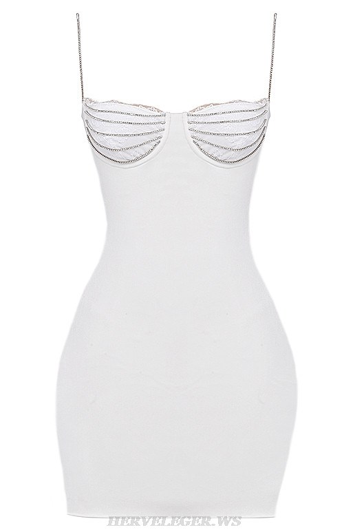 Herve Leger White Chain Lace Bustier Dress