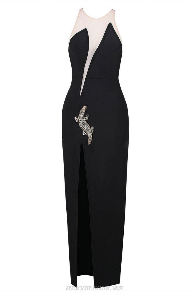 Herve Leger Black Crocodile Gown