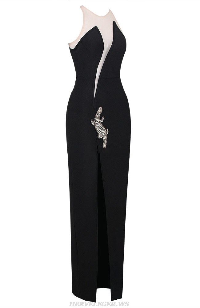 Herve Leger Black Crocodile Gown