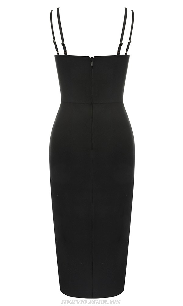 Herve Leger Black Crystal Bustier Midi Dress