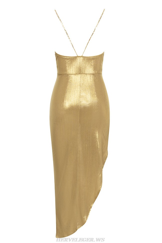 Herve Leger Gold Crystal Bustier Gown