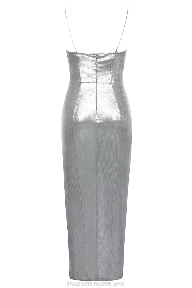 Herve Leger Silver Crystal Bustier Gown