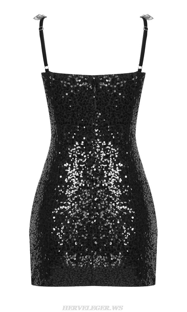 Herve Leger Black Crystal Sequin Bustier Draped Dress