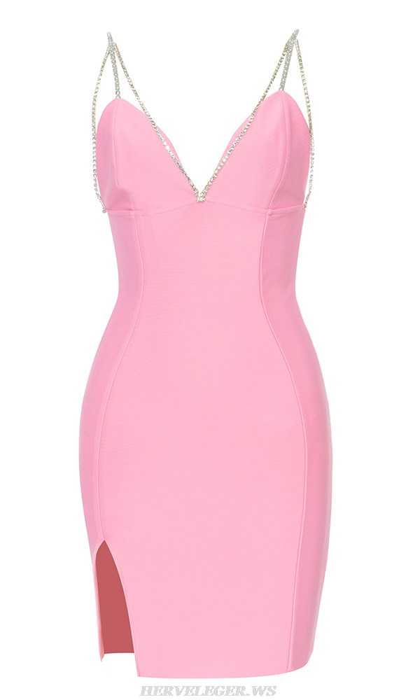 Herve Leger Pink Crystal Straps Bustier Dress