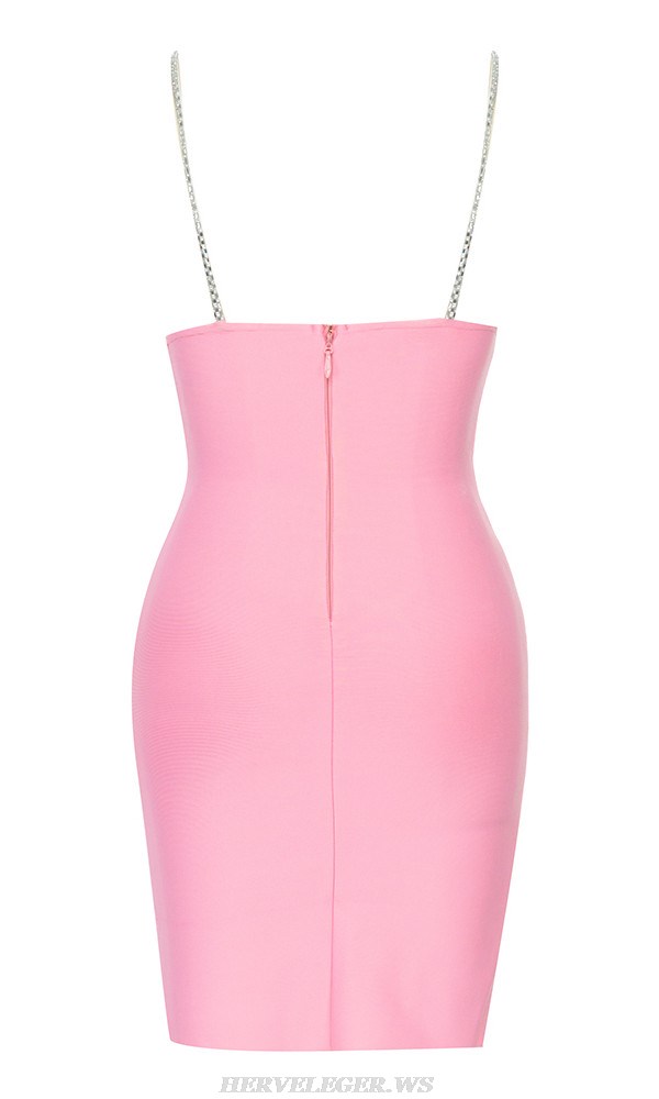 Herve Leger Pink Crystal Straps Bustier Dress