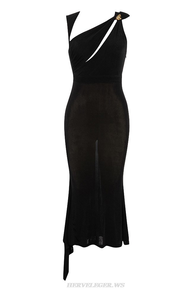 Herve Leger Black Cut Out Midi Dress