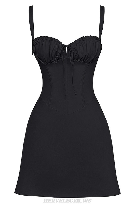 Herve Leger Black Draped Bustier Corset A Line Dress