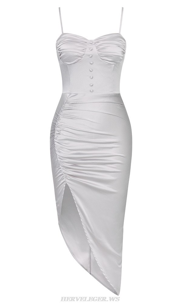 Herve Leger Grey Draped Bustier Midi Dress