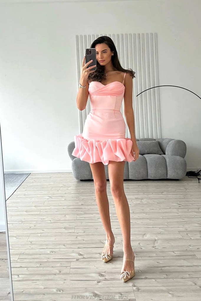 Herve Leger Pink Draped Bustier Puff Dress